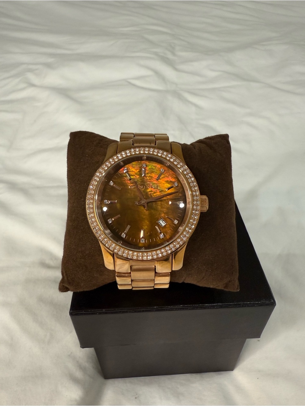 Michael Kors Rose Gold Crystal Bezel Watch w/ Extra Links & Box